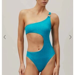 Baobab Collection One-Shoulder Cutout Swimsuit - Turquoise NWT